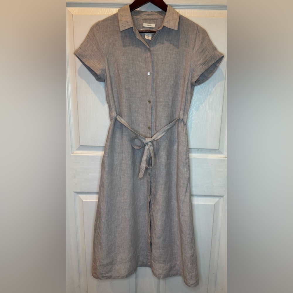 C&C California Shirt Dress Womens Size 2 100% Linen Button Down Belted Gray